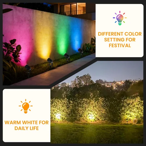 Miniatura 2 de RGBW - Foco multicolor para exteriores: 16 luces de paisaje que cambian de color con control remoto de 120 V enchufable, luz LED impermeable