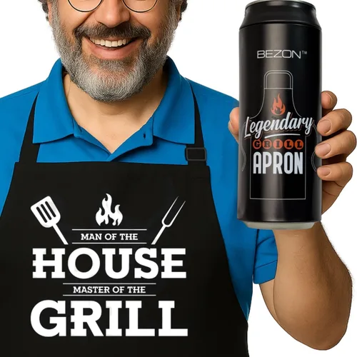 Miniatura 16 de BEZON Delantal de parrilla divertido para hombres – Envase de regalo de lata de cerveza – Divertido regalo de barbacoa para papá, esposo o amigo