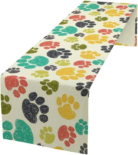 Miniatura 24 de Camino de mesa con diseño de patas de perro, lindo animal con estampado de patas de cachorro, decoración de fiesta de cumpleaños, casa de campo