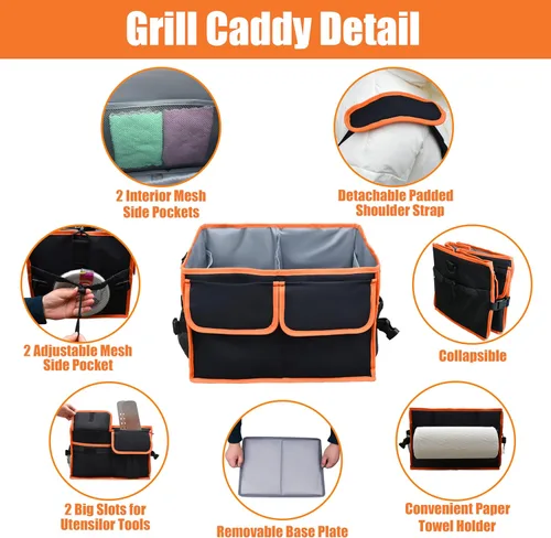 Miniatura 4 de Organizador grande para parrilla con soporte para toallas de papel, organizador de barbacoa para utensilios, condimentos, organizador de picnic