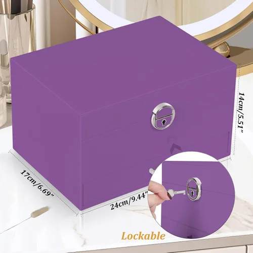 Miniatura 45 de Joyero de pendientes para mujeres y niñas, organizador de aretes de 5 capas, caja organizadora de joyas blanca con candado, collares y aretes