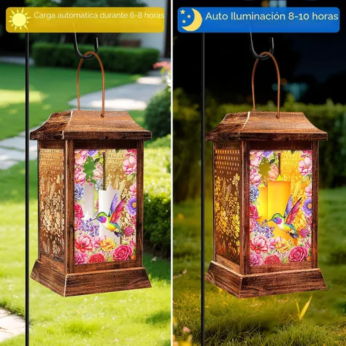 Miniatura 6 de Faroles Solares de Colibrí para Colgar al Aire Libre, Luces Solares de Metal y Vidrio para Decoración de Jardín, Regalos para Mujeres, Mamá