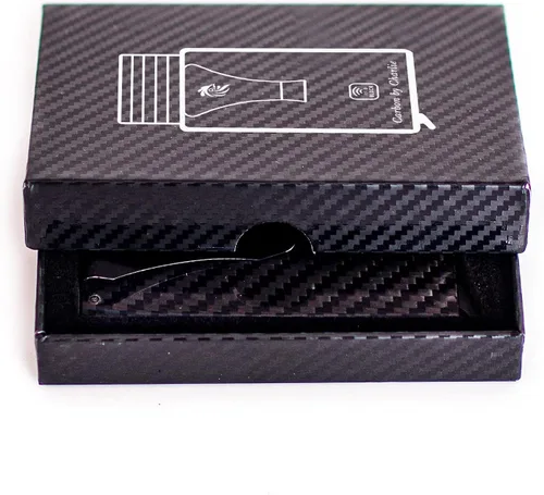 Miniatura 7 de RFID bloqueo de fibra de carbono pop-up billetera, diseño delgado y lujoso, tarjetero para hombres, caja de regalo, Negro -, Minimalista
