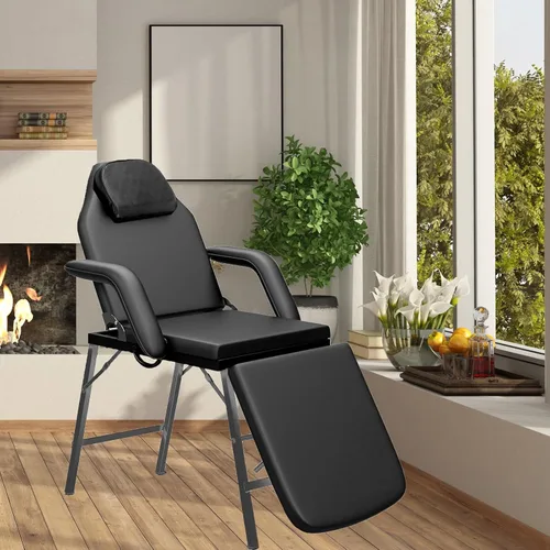 Miniatura 7 de Roixeeds Mesa de masaje facial ajustable, reposacabezas y reposabrazos extraíbles, silla portátil de tatuaje para masaje profesional, sala de Negro