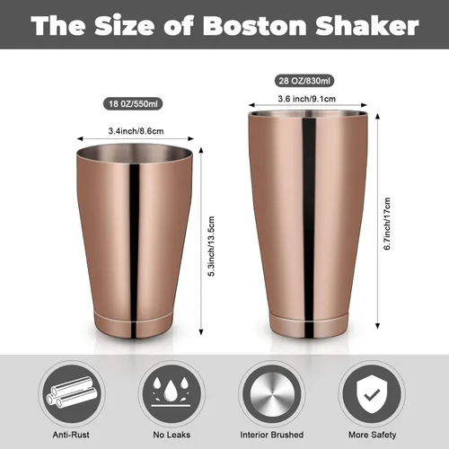 Miniatura 2 de Sabary Juego de 6 cocteleras profesionales Boston de acero inoxidable, mezclador de bebidas Martini, herramienta básica, batido ponderado, juego