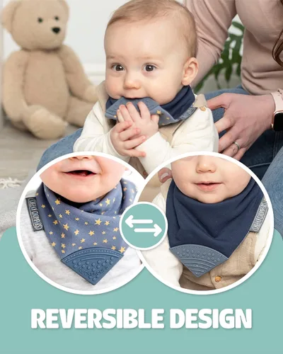 Miniatura 3 de Cheeky Chompers Neckerchew babero de dentición, babero estilo bandana 2 en 1 con mordedor de silicona de grado alimenticio Midnight
