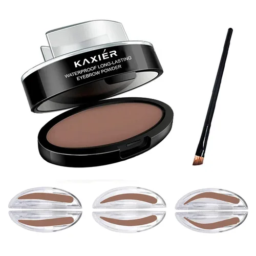 Miniatura 7 de Sello de cejas en polvo perfecto para cejas, tres sellos, polvo de cejas natural, forma delicada con cepillo para cejas (negro gris)