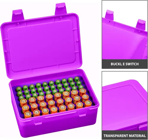 Miniatura 2 de Caja organizadora de almacenamiento de baterías, soporte de garaje para 24* AA, 30* pilas AAA (la bolsa no incluye el paquete de baterías) (morado)