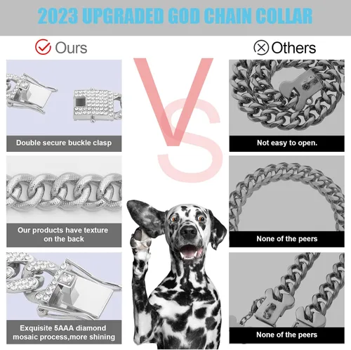 Miniatura 3 de Collar de Perro con Diamantes Plateados - Cadena de Metal Estilo Cubano con Hebilla Segura, Collar de Lujo Duradero para Perros