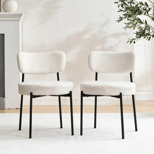 Miniatura 21 de Juego de 2 sillas de comedor negras Stabrech, sillas de comedor con respaldo curvo, sillas de comedor modernas de bouclé tapizadas para la sala