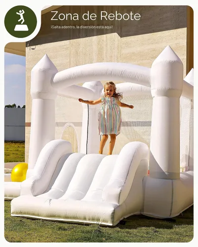 Miniatura 3 de Outfunny - Casa hinchable blanca con tobogán, casa hinchable interior para niños de 3 a 8 años con pozo de bolas, área de rebote de 6.5 x 6.5 pies