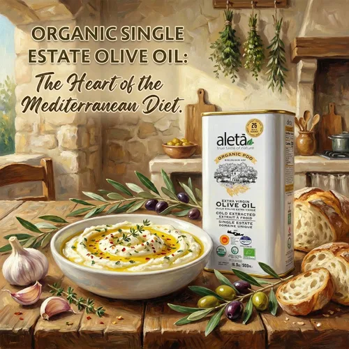 Miniatura 2 de Aleta, Aceite de oliva virgen extra griego orgánico USDA, certificado por la UE, DOP Grecia, 1 litro (33.8 oz.) lata, Kosher EK, paquete de 1