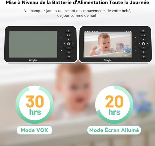 Miniatura 7 de Simyke Monitor de video para bebé con cámara y audio, pantalla de 5 pulgadas, 720P, sin WiFi o modo de aplicación gratuita, zoom panorámico