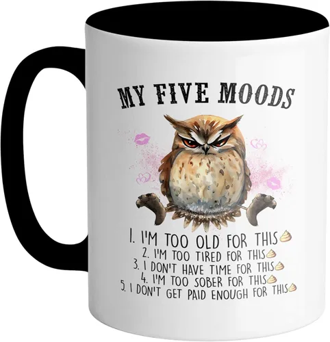 TeesAndTankYou My Five Moods - Taza de café (11 onzas), color negro