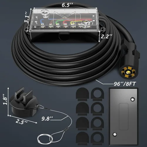 Miniatura 5 de MICTUNING Conector de enchufe de cable de remolque de 7 vías resistente con cubierta transparente, caja de conexiones de 7 bandas de 8 pies