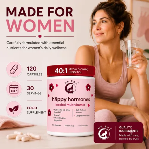 Miniatura 6 de Hormonas Felices • Multivitaminas para PCOS para Mujeres – Inositol Myo & D-Chiro 40:1, Omega-3, Vitamina D3, Zinc y Magnesio • Equilibrio Hormonal