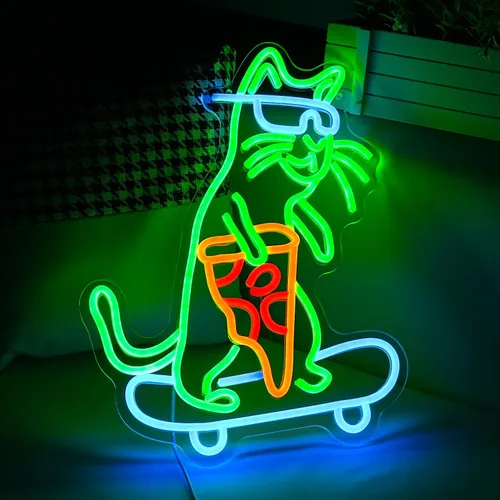 Miniatura 5 de Letrero de neón LED de monopatín para decoración de pared, pizza, luz de neón regulable con USB, para dormitorio, pizza, restaurante, tienda