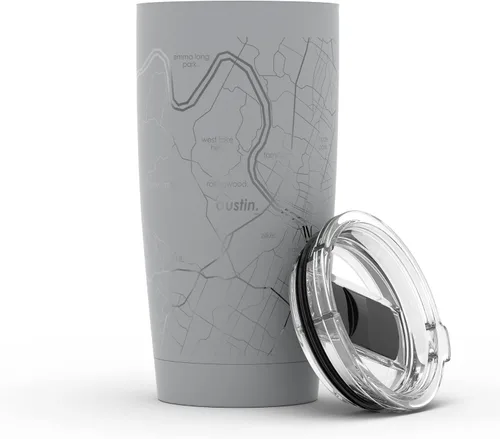 Miniatura 88 de Well Told Vaso de café aislado con diseño grabado de mapa de Atlanta Georgia, taza de acero inoxidable grabada (20 onzas, negro) con diseño de mapa