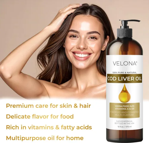 Miniatura 5 de velona Aceite de hígado de bacalao – 8 onzas líquidas 1,000A/100D UI/g Omega 3 Vitaminas A y D3 Aceite nórdico de origen sostenible del Ártico