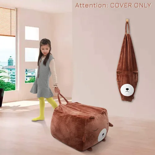 Miniatura 6 de Puf de león fresco para decoración de habitación de niños, puf con cremallera rellenable para organizar juguetes de felpa para niños