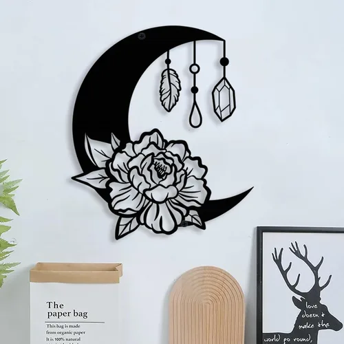 Miniatura 10 de DUOOLN Decoración de Pared de Mandala de Metal, Arte de Pared de Metal de Flor de Loto Moderna Negra, Decoración de Meditación Espiritual de Loto
