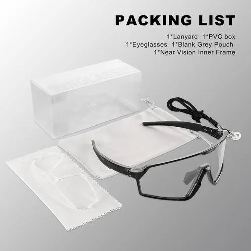 Miniatura 7 de BangLong Photochromic Cycling glasses for Men Women, Clear Running MTB Sunglasses UV Protection Marco negro fotocromático