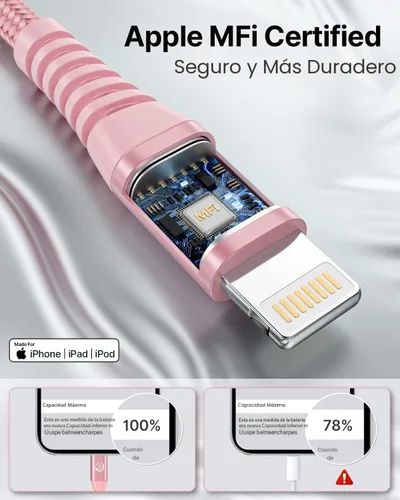 Miniatura 2 de Aioneus Cable de carga para iPhone de 3 pies, paquete de 3 cables Lightning con certificación MFi, cable de carga rápida de nailon trenzado