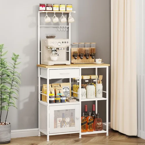 Miniatura 9 de SWTYMIKI Gabinete de barra de café para el hogar, estación de soporte de café de granja, gabinete de almacenamiento multiusos con pies ajustables