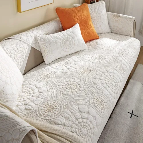 Miniatura 4 de vctops Funda de Sofá con Bordado de Círculo Bohemio de Color Sólido de Algodón Acolchado Antideslizante Fundas de Sofá Seccional Funda de Sofá
