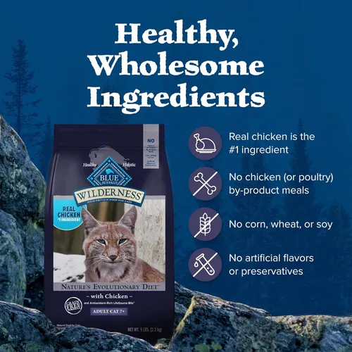 Miniatura 6 de Blue Buffalo Alimento para gatos maduros, receta de pollo natural Wilderness Natural, alimento seco para gatos mayores, bolsa de 5 libras