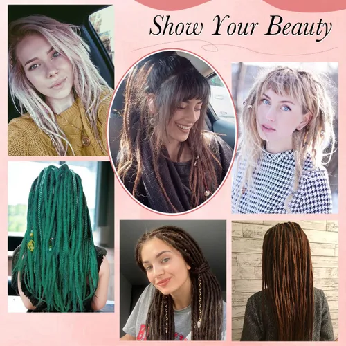 Miniatura 7 de Extensiones de cabello con clip de 16 pulgadas, extensiones de rastas sintéticas de color negro a bolnde de 16 pulgadas, 8 piezas de 32 hebras