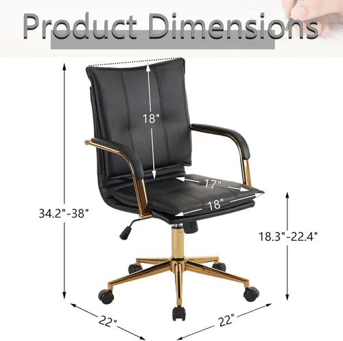 Miniatura 3 de MOJAY Silla de escritorio ergonómica de cuero con respaldo medio, moderna silla tapizada para computadora, silla de oficina ejecutiva con brazos