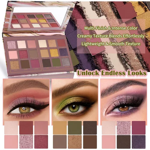 Miniatura 7 de Prism Makeup Paleta de maquillaje mate para párpados Pro 18 colores sombra de ojos pigmentada con brillo y purpurina, maquillaje cosmético mezclable