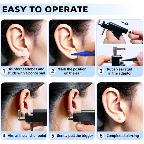 Miniatura 7 de Kit de Pistola Perforadora de Orejas Automática con 18 Pares de Aretes de Circonia Cúbica, Herramientas de Perforación con Pistola Multiusos