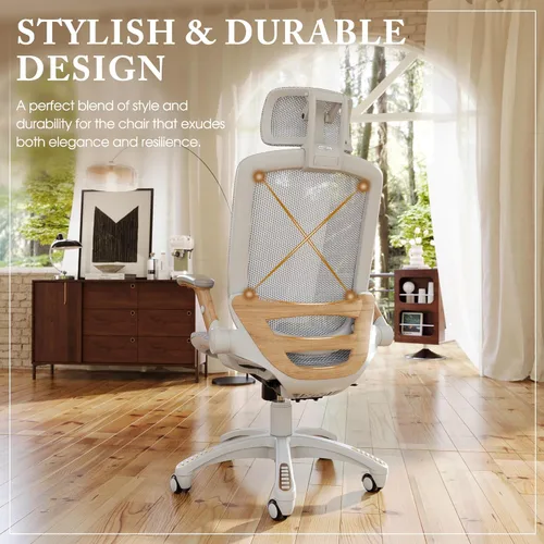 Miniatura 6 de GABRYLLY Silla de oficina ergonómica, Silla de escritorio de casa de respaldo alto con brazos abatibles, reposacabezas, inclinación de 90-120°