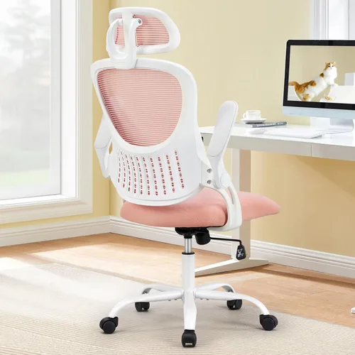 Miniatura 8 de Sweetcrispy Silla de escritorio para computadora de oficina, ergonómica, con respaldo alto, de malla, con ruedas y reposacabezas ajustables, cómodo