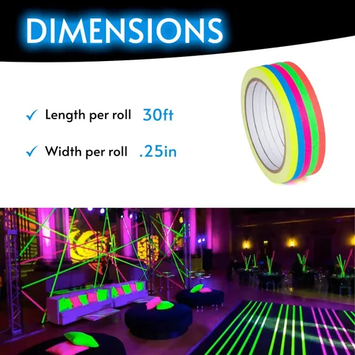 Miniatura 4 de Glow King Cinta Reactiva a Luz Negra que Brilla Regalos de fiesta de neón fluorescente UV premium para eventos Cinta de colores luminosos