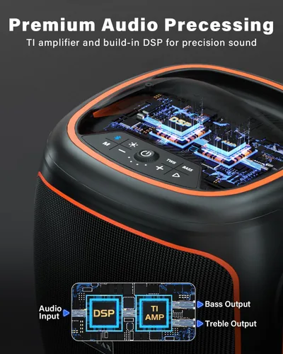 Miniatura 9 de Altavoz Bluetooth de 120 W, altavoz para exteriores de 6.5 pulgadas con graves súper profundos, 18000 mAh 30H, BT5.4, IP65 impermeable, luces RGB