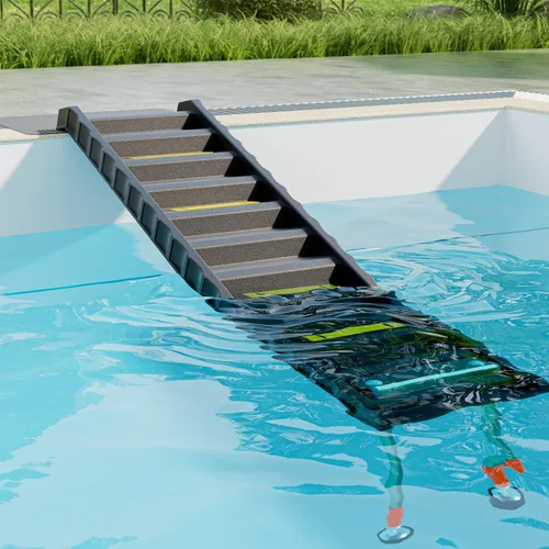Miniatura 9 de Rampa plegable para piscina para perros con patas de 33 pulgadas para ajuste de altura libre, rampa de agua segura y de fácil acceso para perros