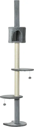 Miniatura 6 de PawHut Árbol para gatos de 85.5 pulgadas, altura ajustable, del suelo al techo, centro de actividades de escalada de 4 niveles, juguete para gatos