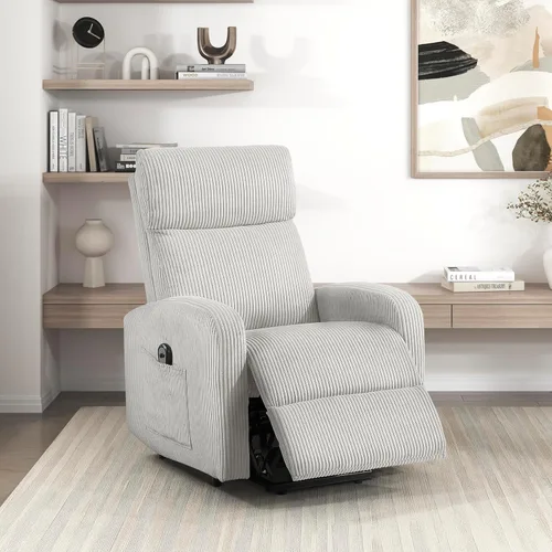 Miniatura 24 de Lexicon Sillón Reclinable de Pana con Respaldo Empujable Sillón Butaca Reclinable de Empuje hacia Atrás, Marco de Madera Sólida y Base de Metal