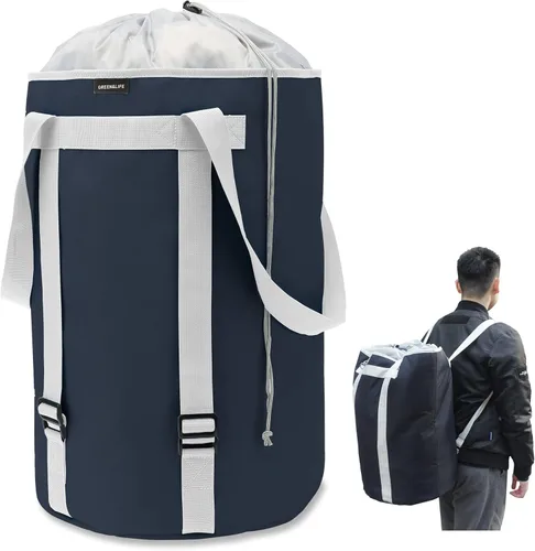 Cesta de lavandería para ropa sucia, plegable, plegable, con asas y tapa, grande, resistente al agua, poliéster, resistente, duradera, color azul