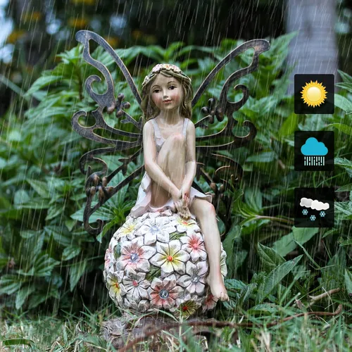 Miniatura 6 de Suyorpe Decoración de Jardín de Hadas Florales, Estatuas de Hadas de Jardín al Aire Libre, Accesorios de Figurina de Hadas al Aire Libre con Energía