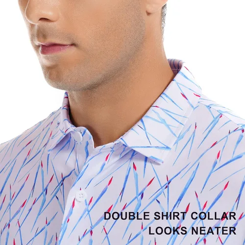Miniatura 10 de DEOLAX Camisa de golf para hombre, con estampado de moda, atlética, de manga corta, clásica, casual, ajuste seco, suave, para hombres