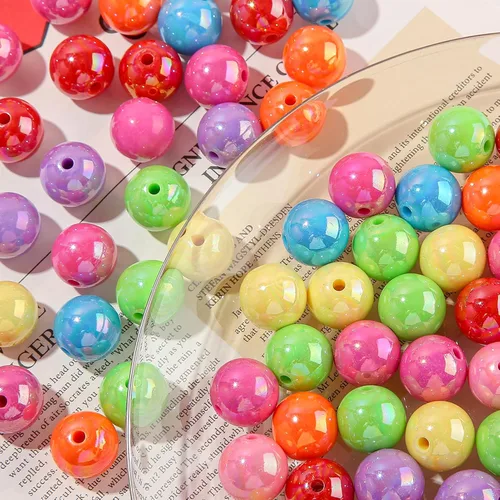 Miniatura 5 de Cuentas acrílicas de 0.630 in, 100 cuentas de bolígrafo de color arcoíris Ab, cuentas de chunk Bubblegum para bricolaje para hacer joyas, pulseras