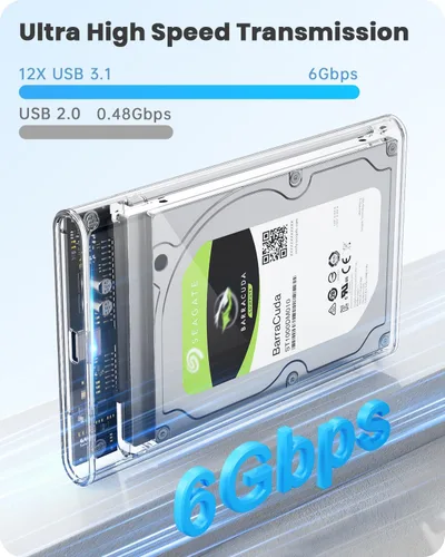 Miniatura 3 de POSUGEAR Caja externa para disco duro de 2.5 pulgadas, 6Gbps USB C 3.1 Gen 2 a SATA III sin herramientas, caja externa transparente para SSD HDD