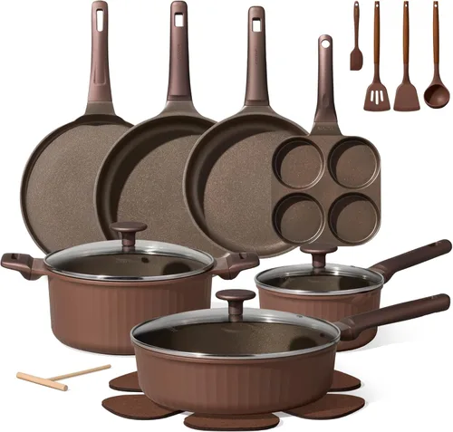 Miniatura 9 de CAROTE Juego de ollas y sartenes antiadherentes, juegos de utensilios de cocina antiadherentes, juego de cocina con asas que se mantienen frías