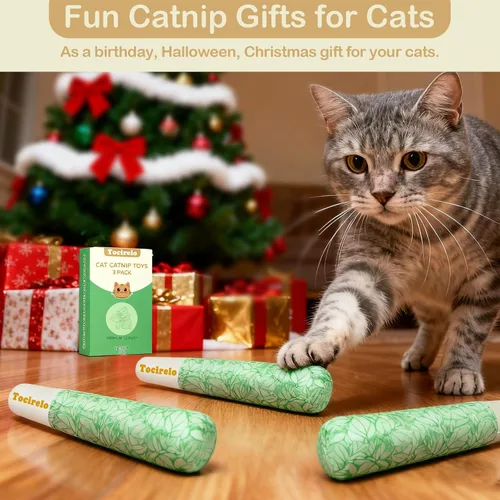 Miniatura 7 de Tocirelo Juguetes de hierba gatera para gatos, paquete de 3 – Juguetes resistentes a las mordeduras para gatos rellenos con 100% puro 45000 mg