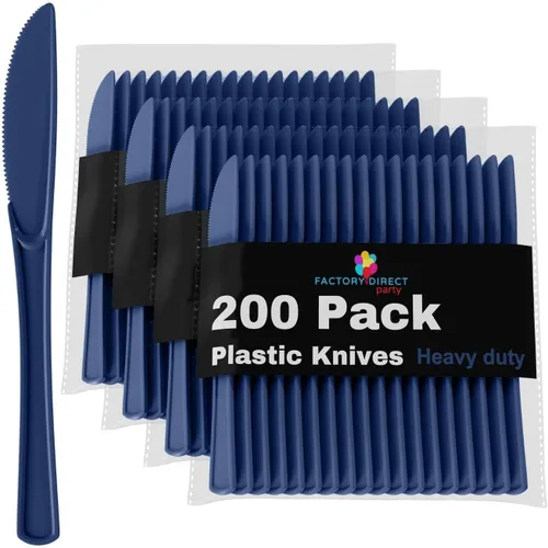 Miniatura 15 de Party Solids - Cuchillos de plástico negro, 200 piezas, cuchillos negros, utensilios desechables, juego de cubiertos de plástico resistente
