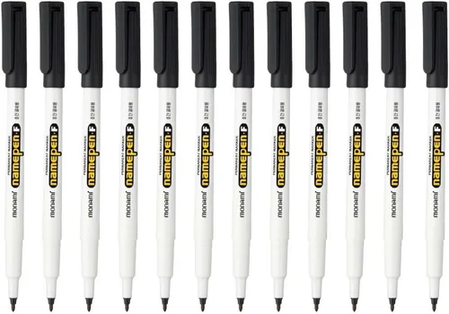 Monami Name Pen F - Marcador permanente de punta media, a base de aceite, color negro (paquete de 12 marcadores)